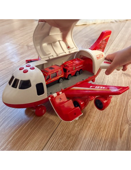 Feuerwehrflugzeugtransporter mit Autos und Geräuschen - WOOPIE