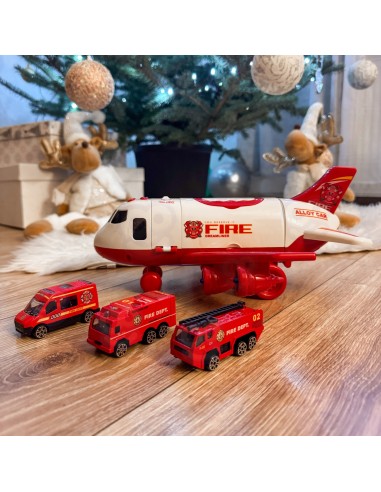Feuerwehrflugzeugtransporter mit Autos und Geräuschen - WOOPIE