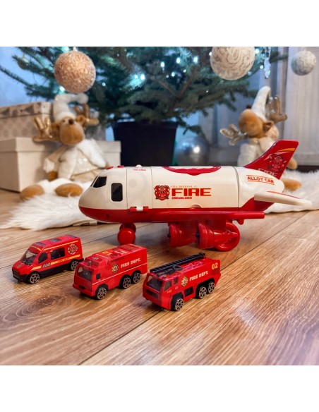 Feuerwehrflugzeugtransporter mit Autos und Geräuschen - WOOPIE