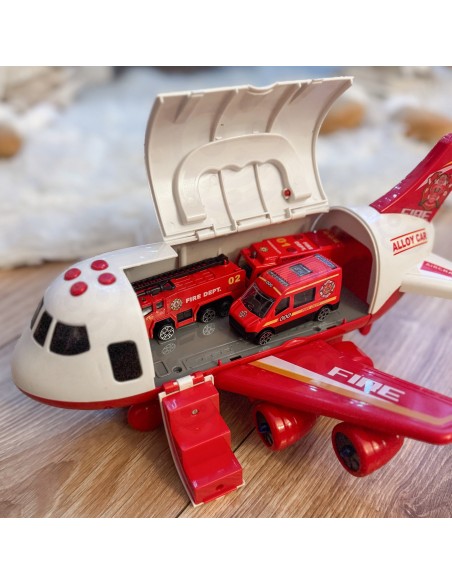 Feuerwehrflugzeugtransporter mit Autos und Geräuschen - WOOPIE