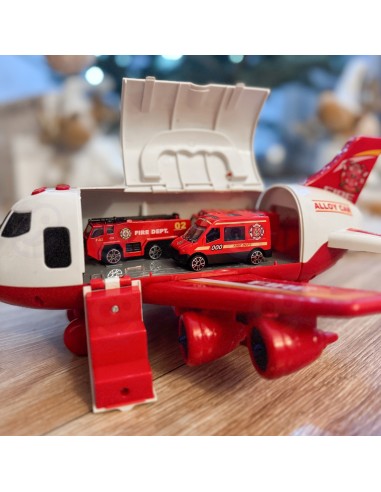 Feuerwehrflugzeugtransporter mit Autos und Geräuschen - WOOPIE