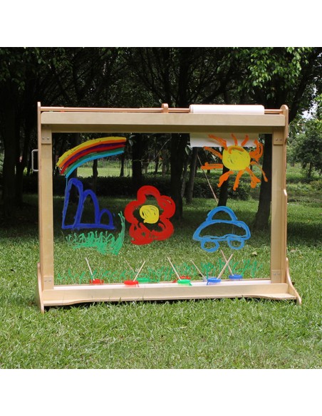 MASTERKIDZ Drewniana Sztaluga Okienna do Malowania - Idealna dla Dzieci