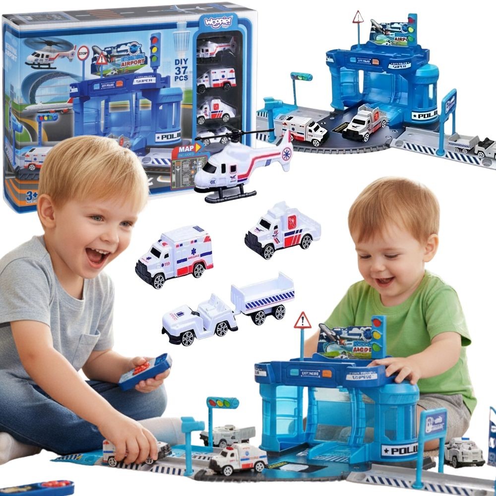 WOOPIE Lekset Flygplats och Polisstation med bilar och helikopter, 37 delar