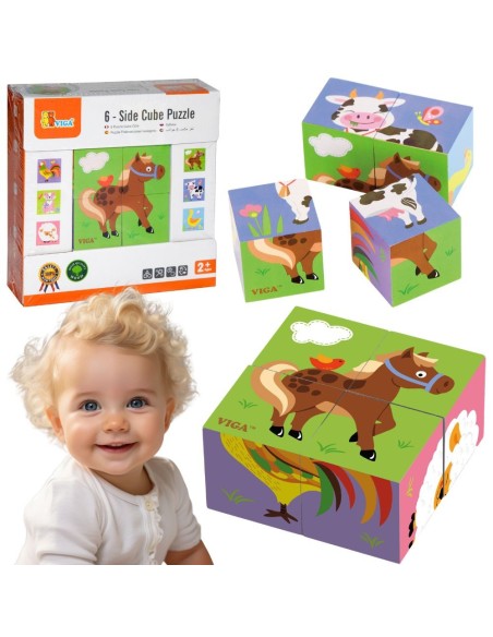 VIGA Wooden Farm Puzzle - 4 Educational Blocks