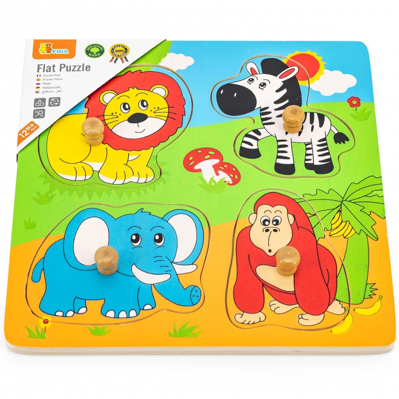 Drewniane Puzzle Zwierzęta ZOO Układanka Niespodzianka Viga Toys