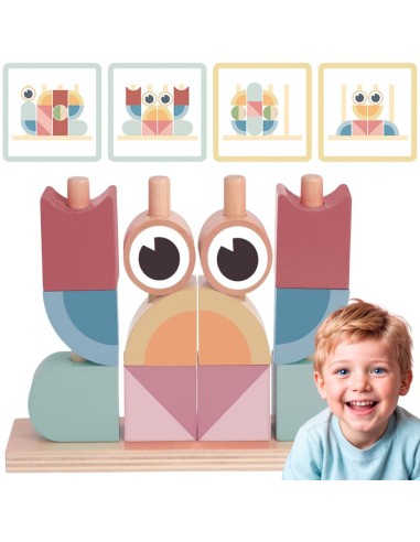 Drewniana układanka Montessori Krab Tooky Toy - Kolorowe stosy klocków