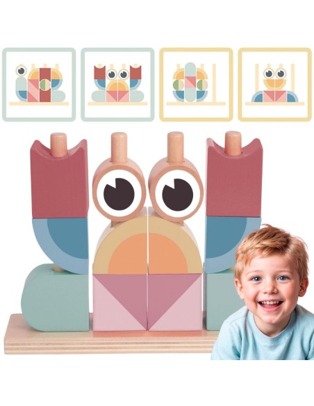 Holz-Lernspiel Montessori Krabbe Tooky Toy – Bunte Stapel aus Bausteinen
