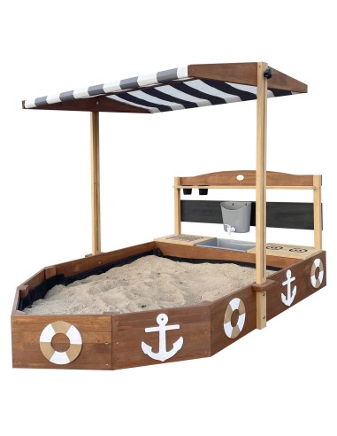 Drewniana Piaskownica Statek z Daszkiem i Kuchnią Błotną -zabawa z AXI