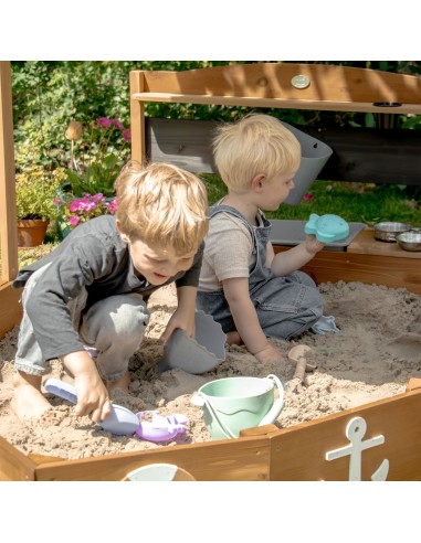 Drewniana Piaskownica Statek z Daszkiem i Kuchnią Błotną -zabawa z AXI