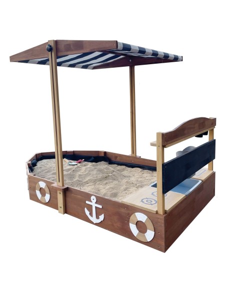 Holz-Sandkiste Schiff mit Schirm und Matschküche – Spielspaß mit AXI