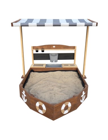 Drewniana Piaskownica Statek z Daszkiem i Kuchnią Błotną -zabawa z AXI