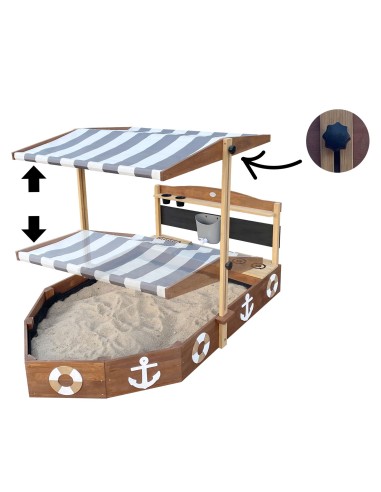 Drewniana Piaskownica Statek z Daszkiem i Kuchnią Błotną -zabawa z AXI