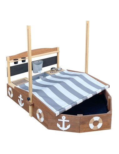 Drewniana Piaskownica Statek z Daszkiem i Kuchnią Błotną -zabawa z AXI