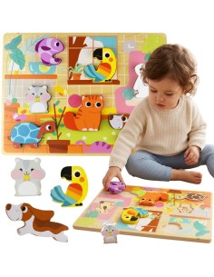 Wooden Montessori Puzzle TOOKY TOY - Animals at Home