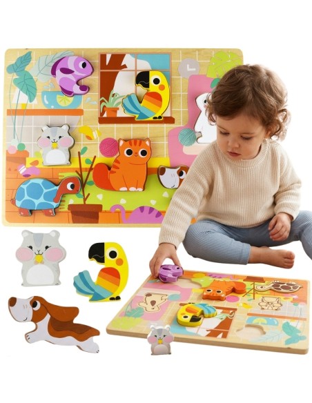 Drewniane Puzzle Montessori TOOKY TOY - Zwierzątka w Domu