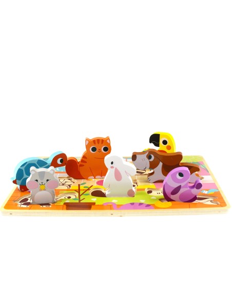 Holz-Puzzles Montessori TOOKY TOY – Tiere im Haus