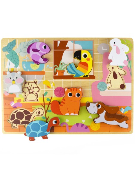 Holz-Puzzles Montessori TOOKY TOY – Tiere im Haus