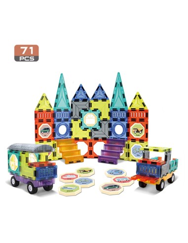 WOOPIE magnetinės 3D kaladėlės - Pilies ir Transporto Priemonių rinkinys 71 el.