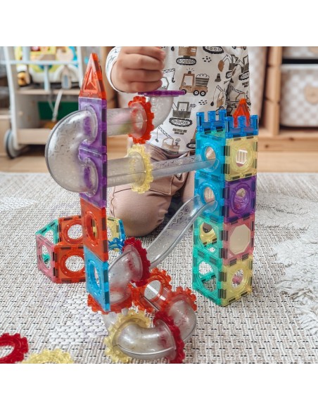 Klocki Magnetyczne Tor Kulkowy Kulodrom 126el WOOPIE - Zestaw 3D