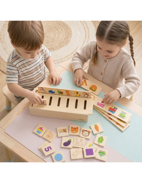 Holzsortierer VIGA: Tiere, Obst, Gemüse (Montessori)