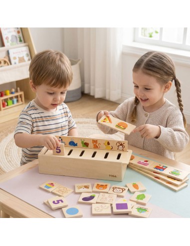 Holzsortierer VIGA: Tiere, Obst, Gemüse (Montessori)