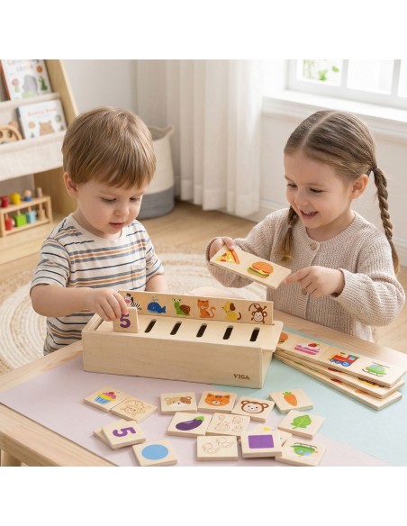 Holzsortierer VIGA: Tiere, Obst, Gemüse (Montessori)