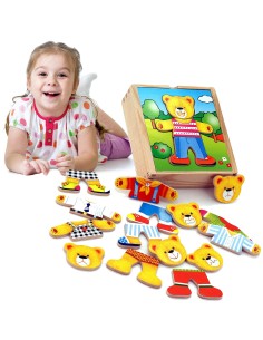 Viga Drewniane Puzzle Ubierz Misia Chłopca 18 el. - Zabawka Edukacyjna