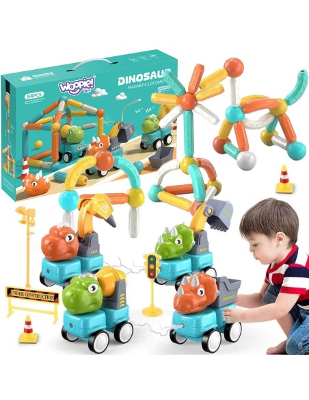 Magnetinės WOOPIE kaladėlės Dinozaurai 84 el. – Kūrybiškas žaidimas!
