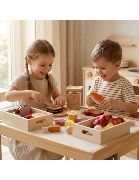 Drewniany Zestaw Artykułów Spożywczych VIGA - Śniadanie, Ryby, Mięso