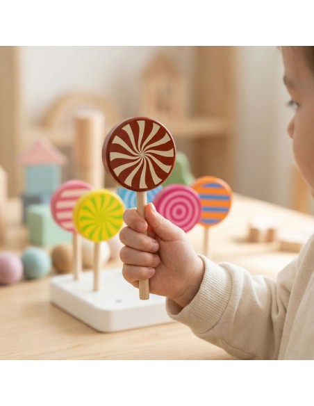 VIGA Holzfarbene Lollis, 6 Stück – Spielzeug für Kinder