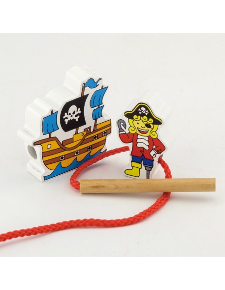 VIGA Holzbausteine zum Durchfädeln Piraten