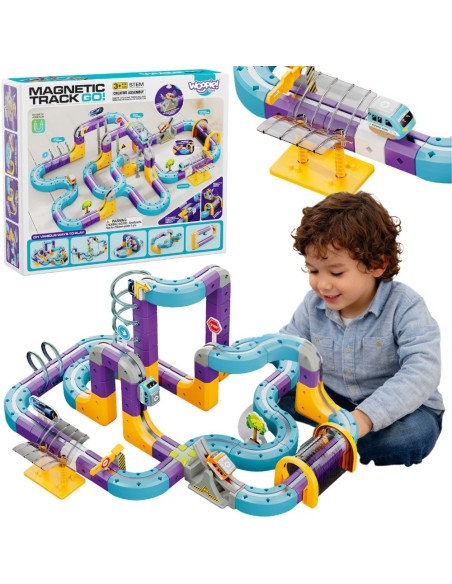 WOOPIE Magnetisches Konstruktionsset Eisenbahnschienen mit Anziehungseffekt 126-tlg.