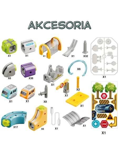WOOPIE Magnetisches Konstruktionsset Eisenbahnschienen mit Anziehungseffekt 126-tlg.