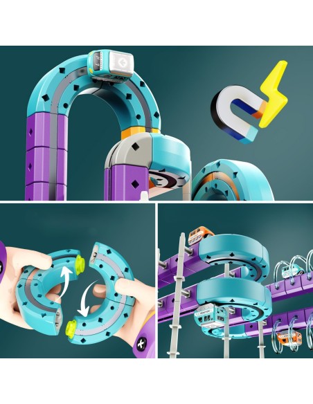 WOOPIE Magnetisches Konstruktionsset Eisenbahnschienen mit Anziehungseffekt 126-tlg.