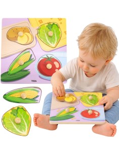 VIGA Wooden Puzzle with Pins - Vegetables for Children