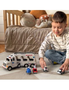 WOOPIE Priekaba su kelio elementais 5 automobilių rinkinys - Greitoji pagalba, komplekte, puikus smagumas! 2