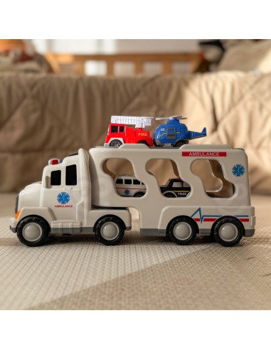 WOOPIE Pannen- und Transport-Lkw 5 Autos – Krankenwagen im Set, toller Spielspaß!