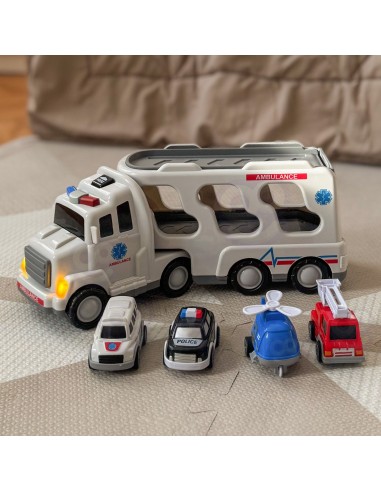 WOOPIE Pannen- und Transport-Lkw 5 Autos – Krankenwagen im Set, toller Spielspaß!