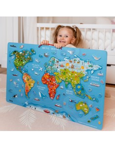 Viga 2 viename edukacinė lenta su magnetiniu pasaulio žemėlapiu Montessori 2