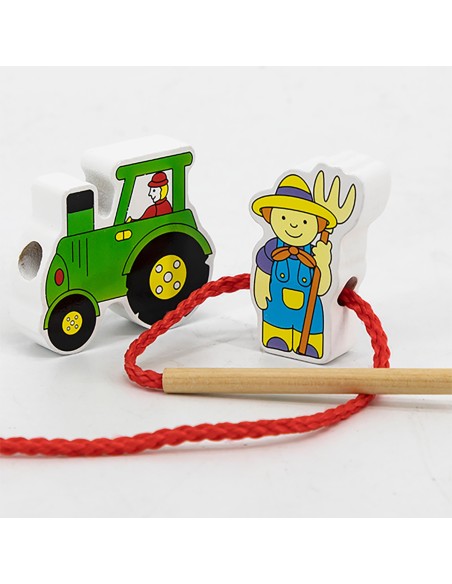 VIGA Wooden Threading Blocks Farm – Interlacing 24m+