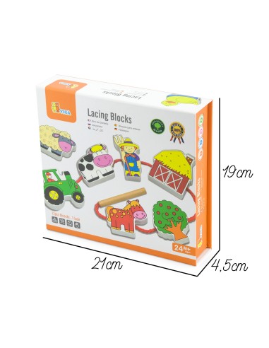 VIGA Wooden Threading Blocks Farm – Interlacing 24m+