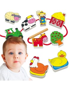 VIGA Wooden Threading Blocks Farm – Interlacing 24m+