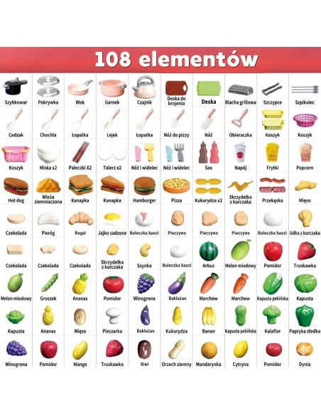 WOOPIE Virtuvės rinkinys 108 el. – žaidimo reikmenys gaminimui