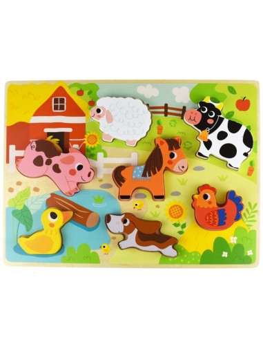 Wooden Montessori Puzzle Farm Animals Tooky Toy - First Learning