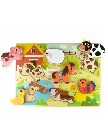 Wooden Montessori Puzzle Farm Animals Tooky Toy - First Learning