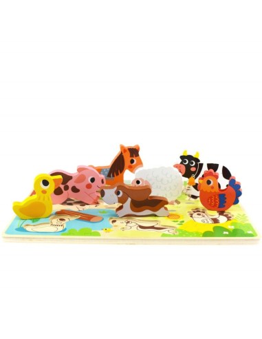 Wooden Montessori Puzzle Farm Animals Tooky Toy - First Learning