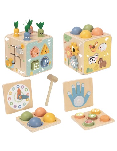Holz-Bildungswürfel 5 in 1 Tooky Toy – Sorter und Uhr für Kinder