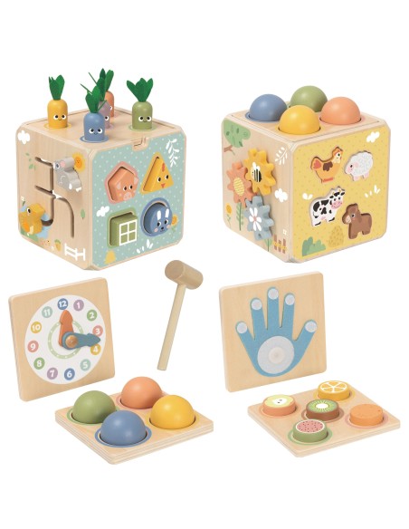 Holz-Bildungswürfel 5 in 1 Tooky Toy – Sorter und Uhr für Kinder