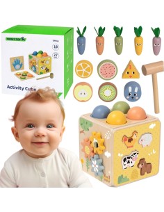 Medinė mokomoji kaladėlė 5in1 Tooky Toy - rūšiuoklė ir laikrodis vaikui