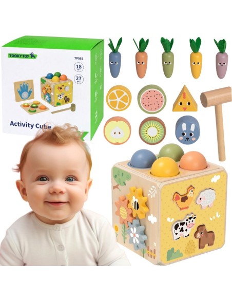 Holz-Bildungswürfel 5 in 1 Tooky Toy – Sorter und Uhr für Kinder